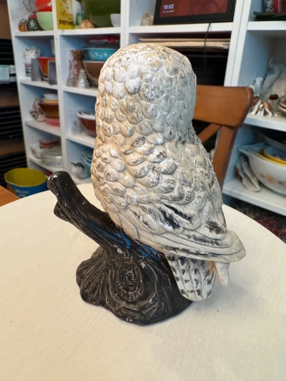 Vintage Enesco E5138 Owl on Stump white tan brown read